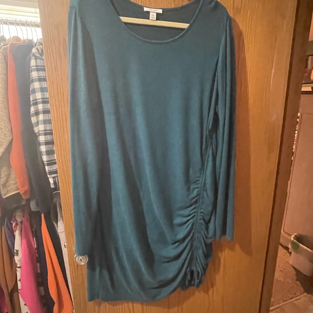 Teal Long Sleeve Ruched Women Dress